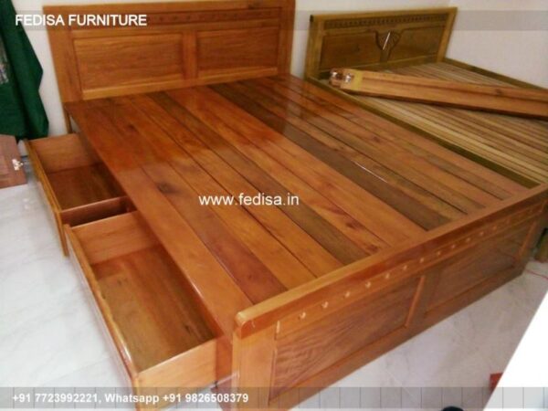 Wooden Bed Double Cot Wooden Room Mirror Design No-2648