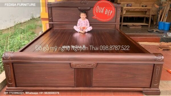 Wooden Bed Wooden Double Bed With Storage Sunmica For Wardrobe No-2713
