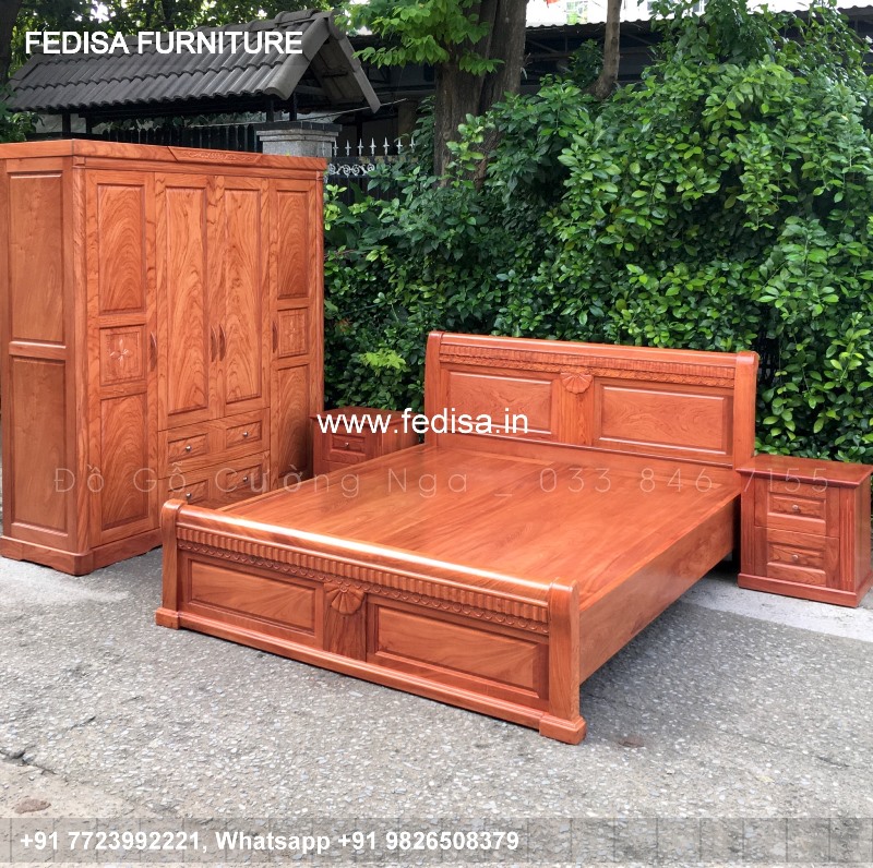 Wooden Bed Wooden Wardrobe With Dressing Table Led Panel Design For Bedroom 2021 No-2826