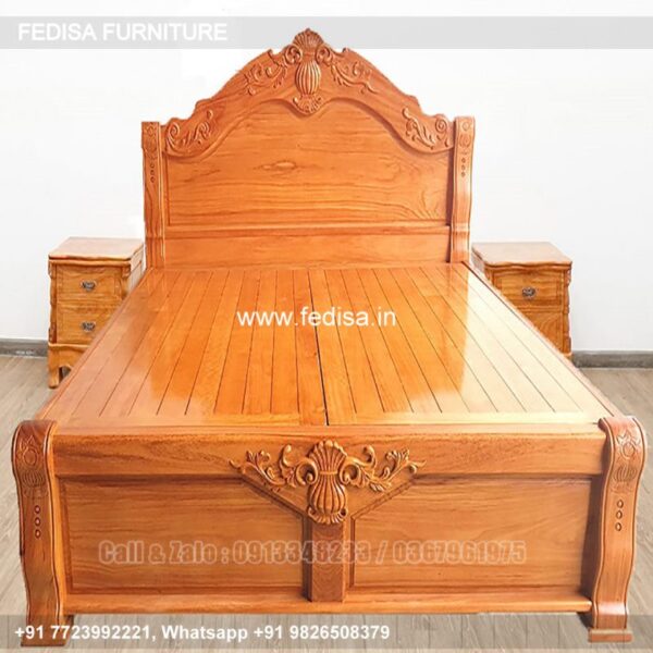 Wooden Bed Wooden Double Bed With Mattress Elevated Bed Design No-2914