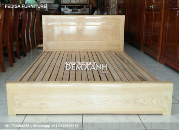 Wooden Bed Wooden Bedside Table Double Bed Back Design No-2987