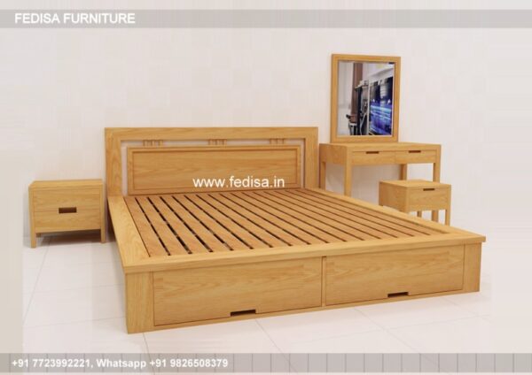 Wooden Bed Wooden Mirror Ideas For Small Bedroom No-3036