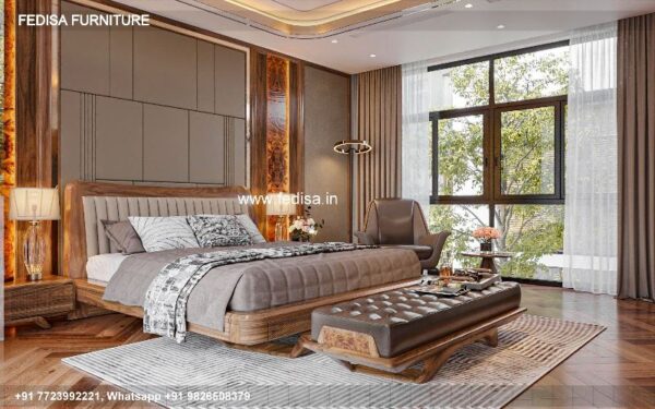 Wooden Bed Double Cot Wooden Beautiful Bedroom Decor No-3176