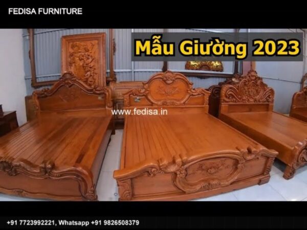 Wooden Bed Bed Back Wall Wooden Design Trendy Room Ideas No-3216