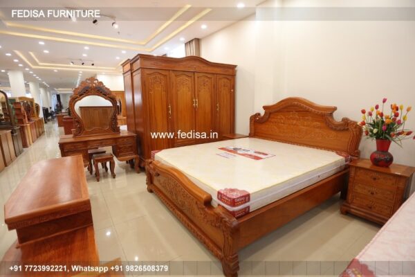 Wooden Bed Wooden Almirah For Bedroom Double Bed Design Latest 2020 With Price No-3357