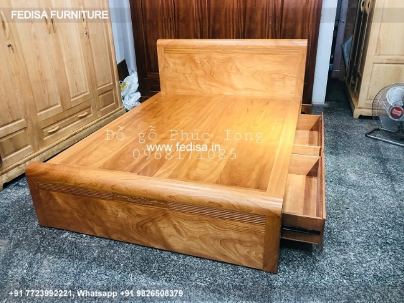 Wooden Bed Double Cot Wooden Bathroom In Bedroom Ideas No-3374