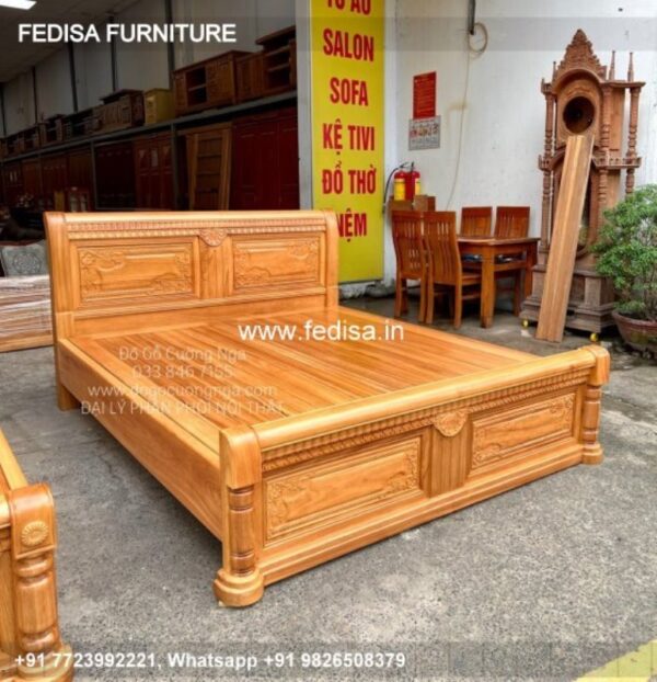 Wooden Bed Wooden Double Cot Price Wall Design Painting For Bedroom No-3502