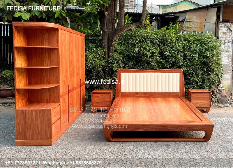 Wooden Bed Wooden Wardrobe With Dressing Table Dewar Almari Design No-3618