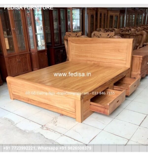 Wooden Bed Wooden Double Bed Frame Striped Walls Bedroom Ideas No-3698
