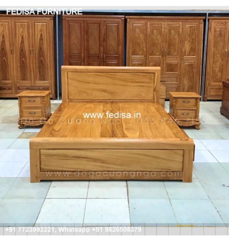 Wooden Bed Double Cot Wooden Plum Bedroom Ideas No-3704