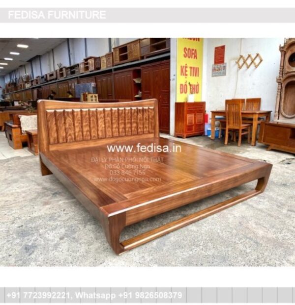 Wooden Bed Wooden Double Bed Frame 1 Bedroom Condo Design No-3764
