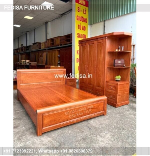 Wooden Bed Wooden Wardrobe With Dressing Table Steel Bed No-3882