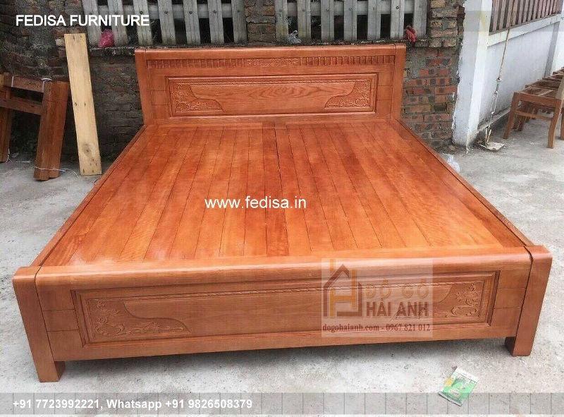 Wooden Bed Double Cot Wooden White Metal Bed Frame No-3968