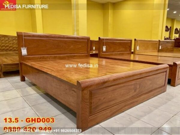 Wooden Bed Wooden Bedside Table Rattan Bedhead No-3977