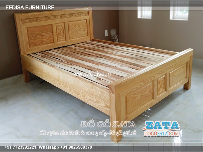 Wooden Bed Wooden Dressing Table White Wooden Double Bed No-4174