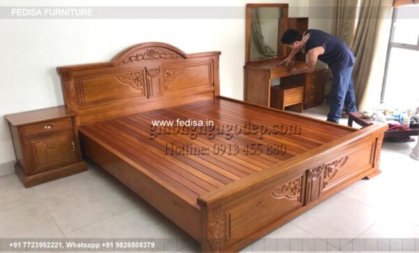 Wooden Bed Bedroom Interior With Wooden Flooring Double Bed Frame Size No-4188