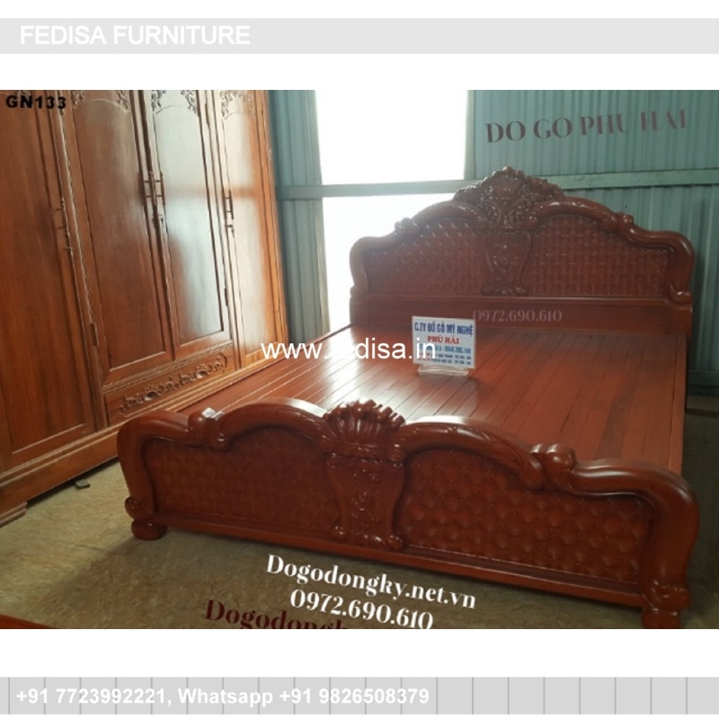 Wooden Bed Wooden Dressing Table Designer Double Bed No-4240