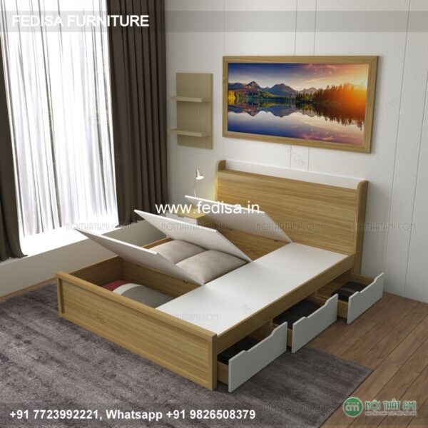 Wooden Bed Wooden Bedroom Interior Design Folding Bed Double Size No-4385