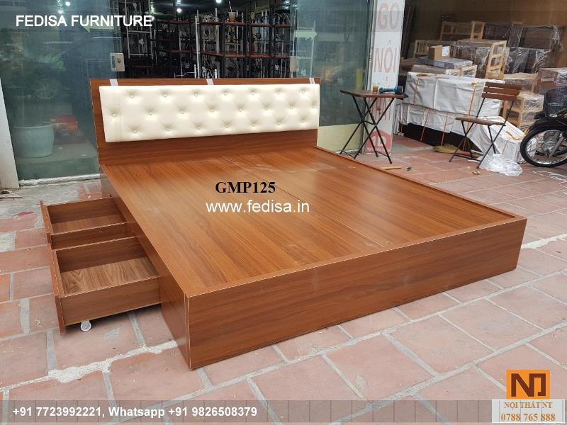 Wooden Bed Wooden Bedside Table Sliding Double Bed No-4439