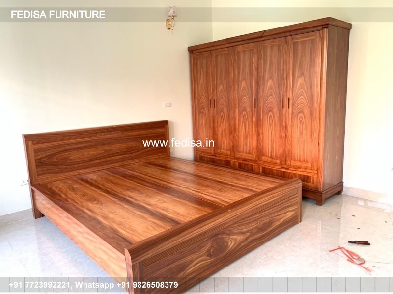 Wooden Bed Wooden Wardrobe Design Dark Wood Double Bed No-4445