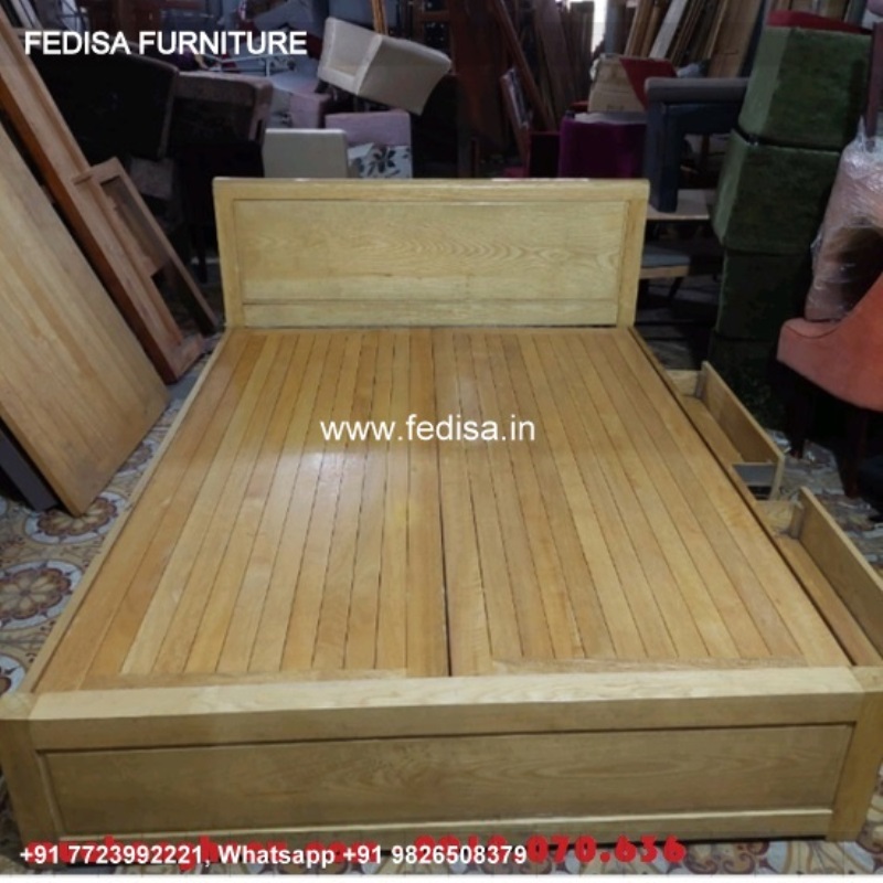 Wooden Bed Wooden Dressing Table Designs For Bedroom Double Bed With Side Drawers No-4447