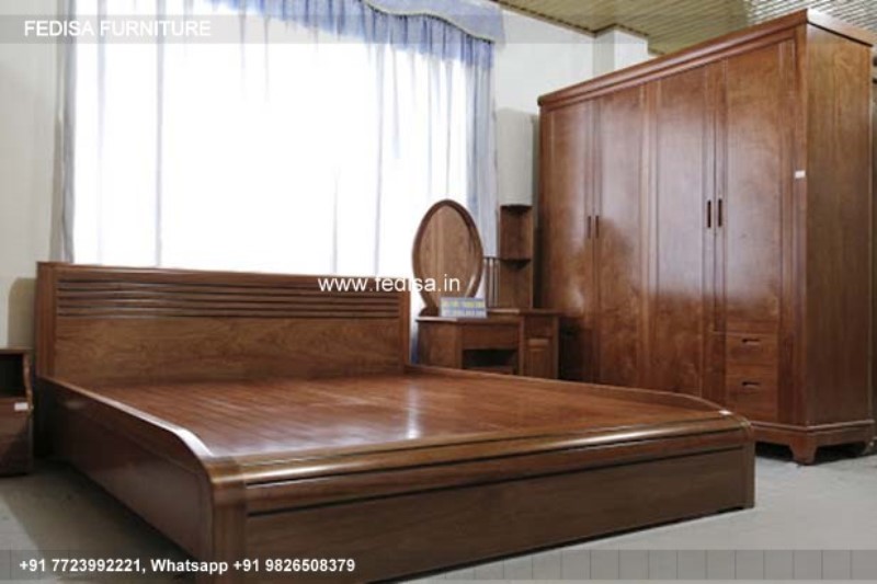 Wooden Bed Wooden Almirah With Dressing Table Double Cut Bed Price No-4475