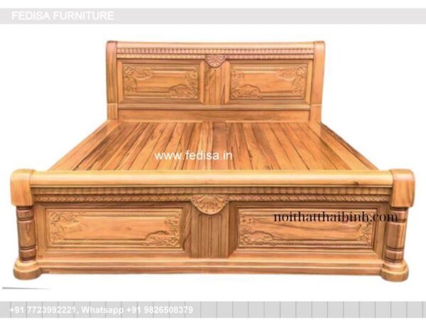 Wooden Bed White Wooden Double Bed Double Bed With Side Table Price No-4491