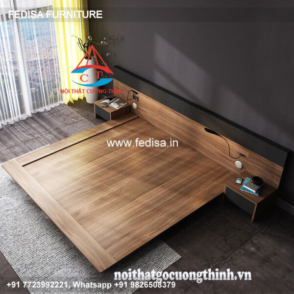 Wooden Bed Wooden Chest Of Drawers Brown Double Bed No-4506