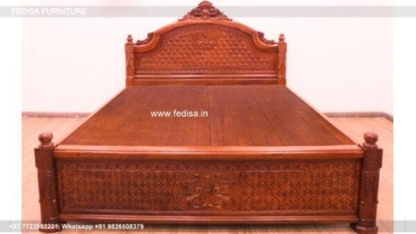 Wooden Bed Bed Back Wall Wooden Design Double Bed Size No-4536