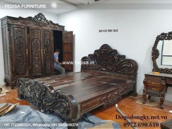 Wooden Bed White Wooden Double Bed Master Bedroom No-4557
