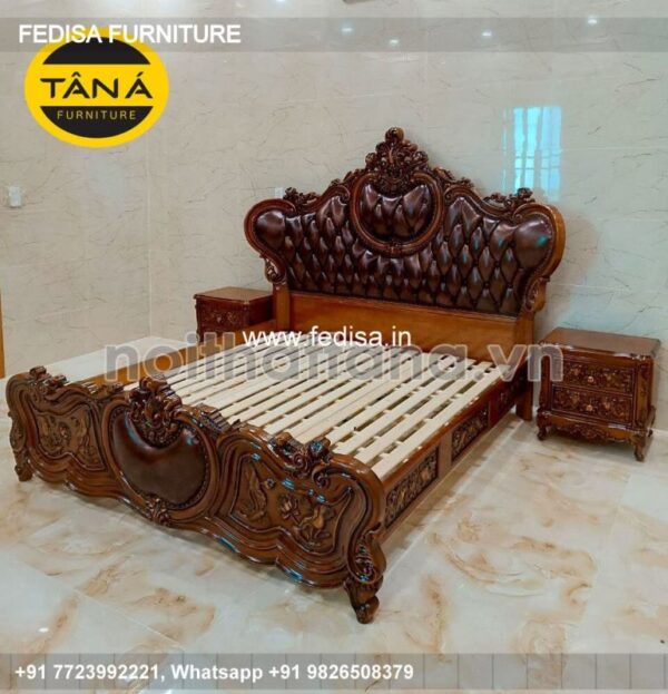 Wooden Bed Wooden Bed Headboard Design Gray Bedside Table No-4666