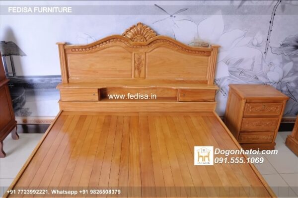 Wooden Bed White Wooden Double Bed Side Tables For Bedroom No-4689