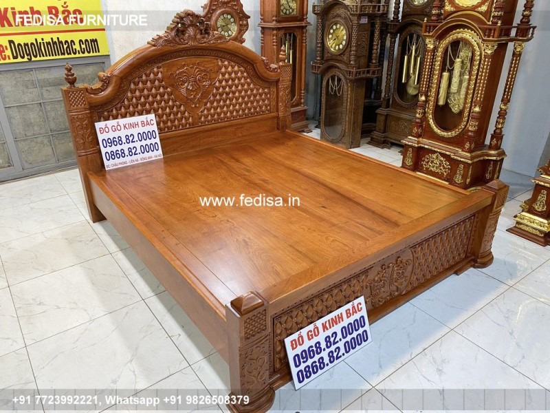 Wooden Bed Double Cot Wooden Night Stand Set No-4694