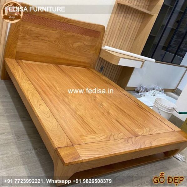 Wooden Bed White Wooden Double Bed Small Bedroom No-4755