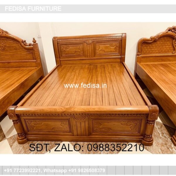 Wooden Bed Wooden King Size Bed Gray Double Bed No-4773