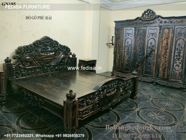 Wooden Bed Wooden Bedside Table Double Bed Mattress Size No-4835