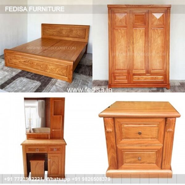 Wooden Bed Bedroom Interior With Wooden Flooring Queen Bed Size In Feet No-4848