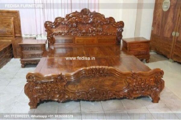 Wooden Bed Wooden Almirah Design Latest Bed For Bedroom No-4943