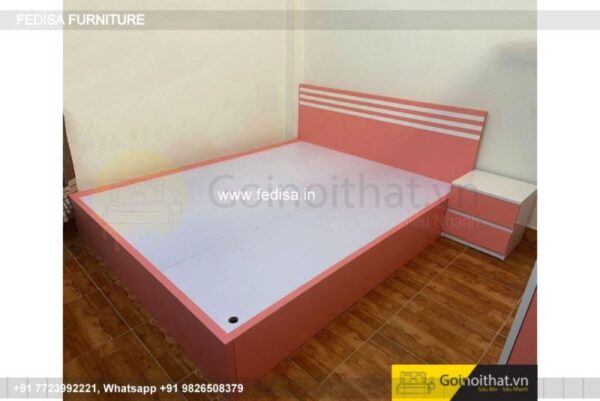 Wooden Bed White Wooden Double Bed New Dressing Table Design 2020 No-4953