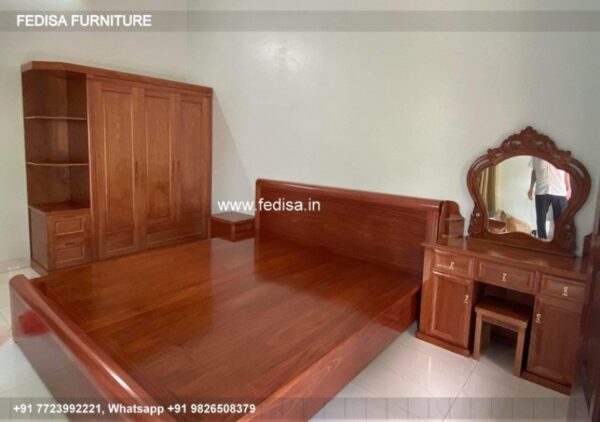 Wooden Bed Wooden Master Bedroom Interior Design Storage Wardrobe No-4981