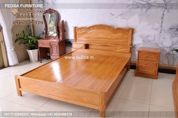 Wooden Bed Wooden Almirah With Dressing Table Design Mirrored Drawers No-5008