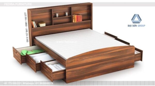 Wooden Bed Wooden Double Bed Frame With Storage Cot Bedding Set No-5028