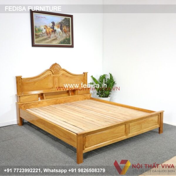 Wooden Bed Wooden Double Bed Frame With Storage Orange Bedroom No-5160