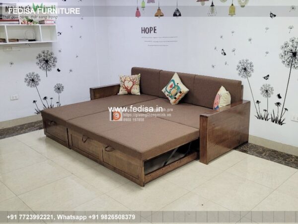 Wooden Bed Wooden Double Bed With Storage Boho Style Bedroom No-5221
